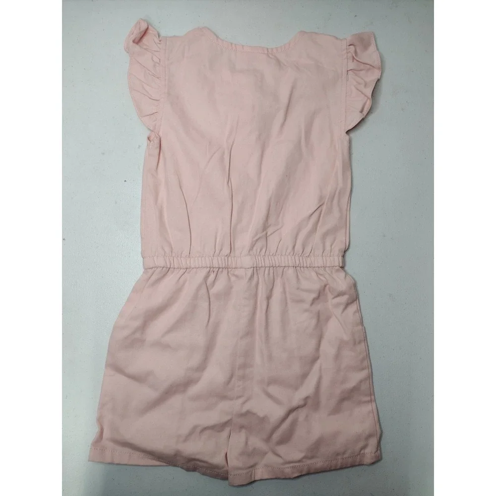Little Lass Girls Pink Cotton Flutter Sleeve Button Front Romper 6X